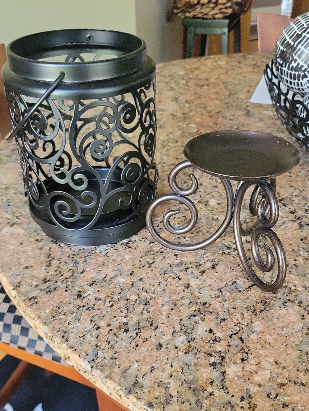 Metal Scrollwork Candle Holders - Black and Bronze